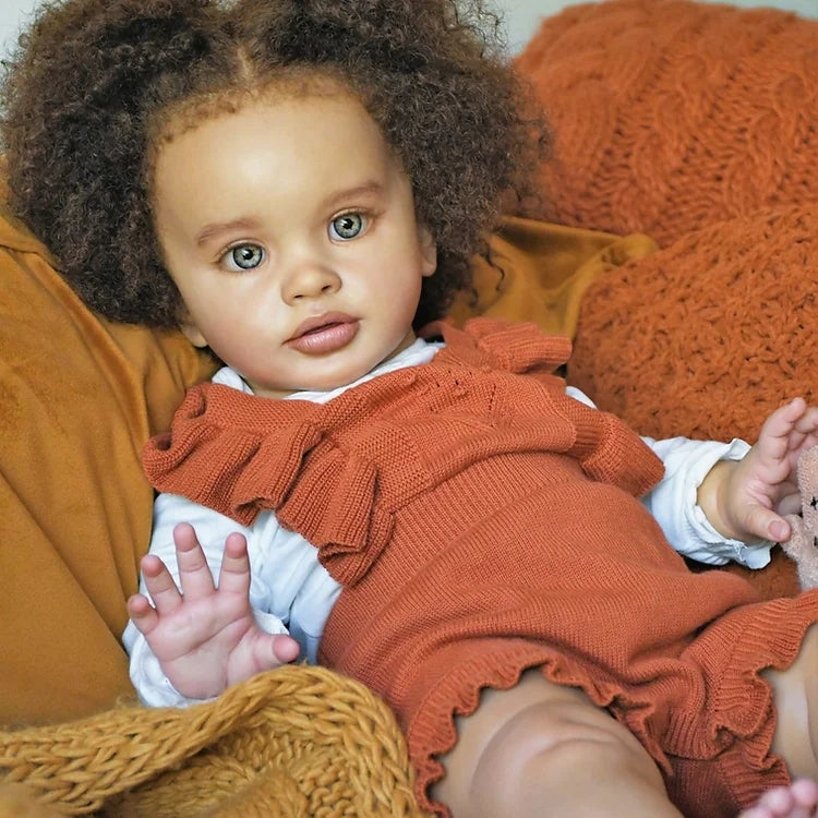 [New Series!] 20" Lifelike African American Handmade Brown Hair Awake Reborn Cloth Body Girl Doll Named Popla