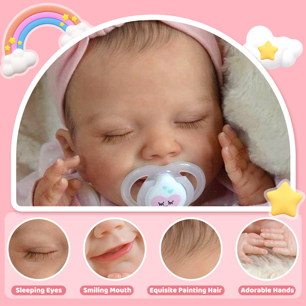 [Realistic Handmade Gifts] 20" Theresa Truly Reborn Baby Girl Newborn Sleeping Doll with Heartbeat and Sound