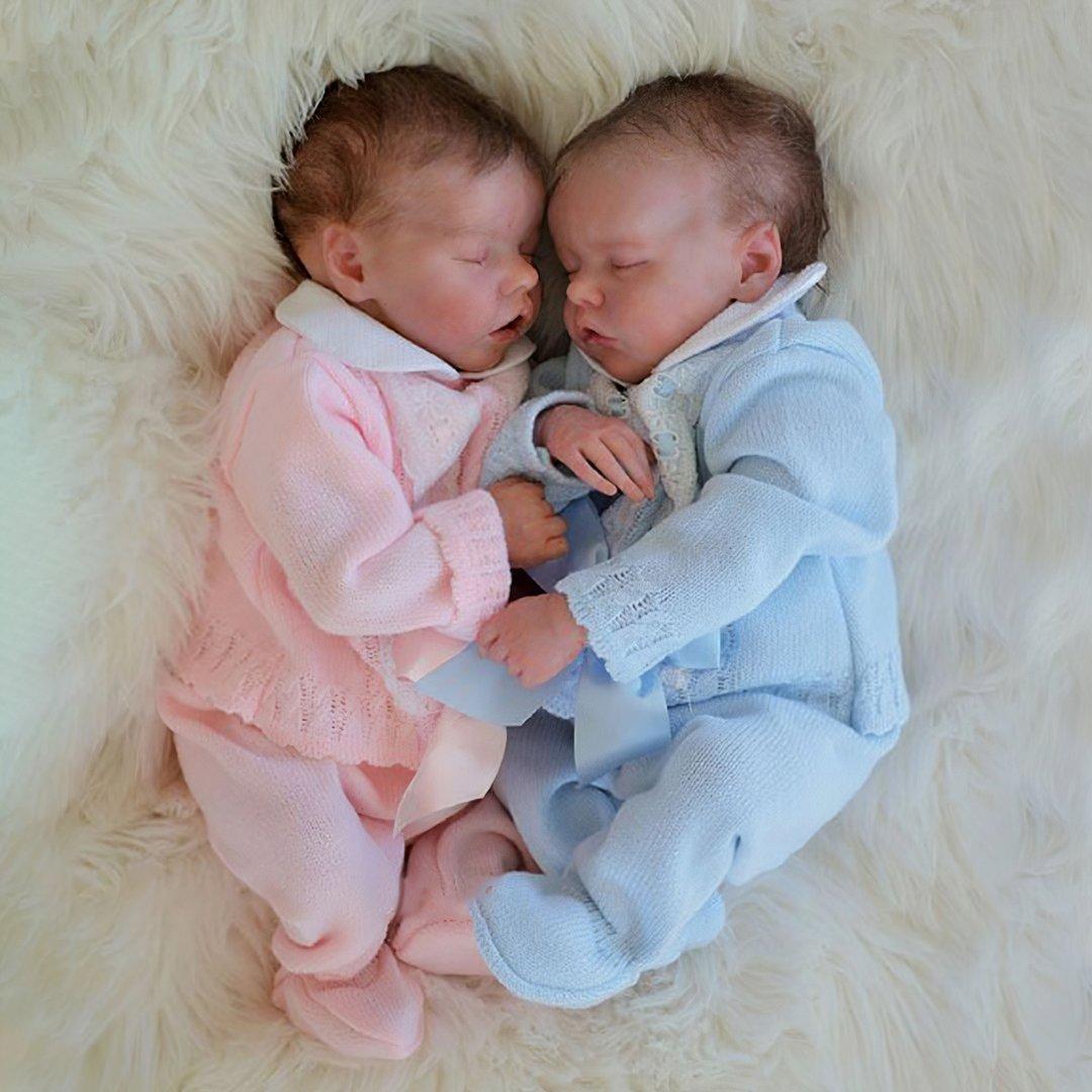 [New Twins Boy and Girl ] 12'' Adorable Asleep Twins Charu and Deepa Cute Realistic Real Lifelike Soft Newborn Reborn Baby Dolls By Dollreborns®