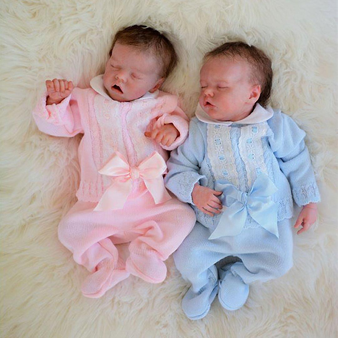 [New Twins Boy and Girl ] 12'' Adorable Asleep Twins Charu and Deepa Cute Realistic Real Lifelike Soft Newborn Reborn Baby Dolls By Dollreborns®