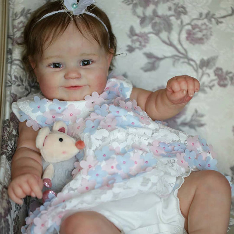 [Heartbeat💖 & Sound🔊] Realistic Reborn Baby Toddlers Girl Hilda 20'' Lifelike Awake Reborn Baby Doll with Brown Hair