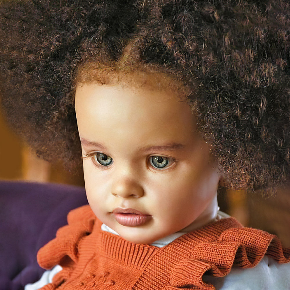 [New Series!] 20" Lifelike African American Handmade Brown Hair Awake Reborn Cloth Body Girl Doll Named Popla