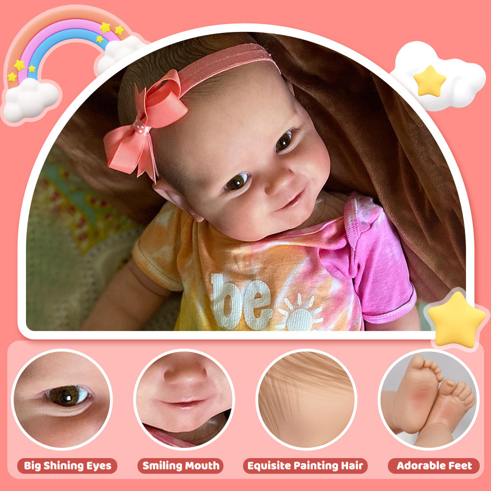 [New]20" Realistic Reborn Silicone Vinyl Smile Toddler Baby Doll Girl Qunfre with Blue Eyes