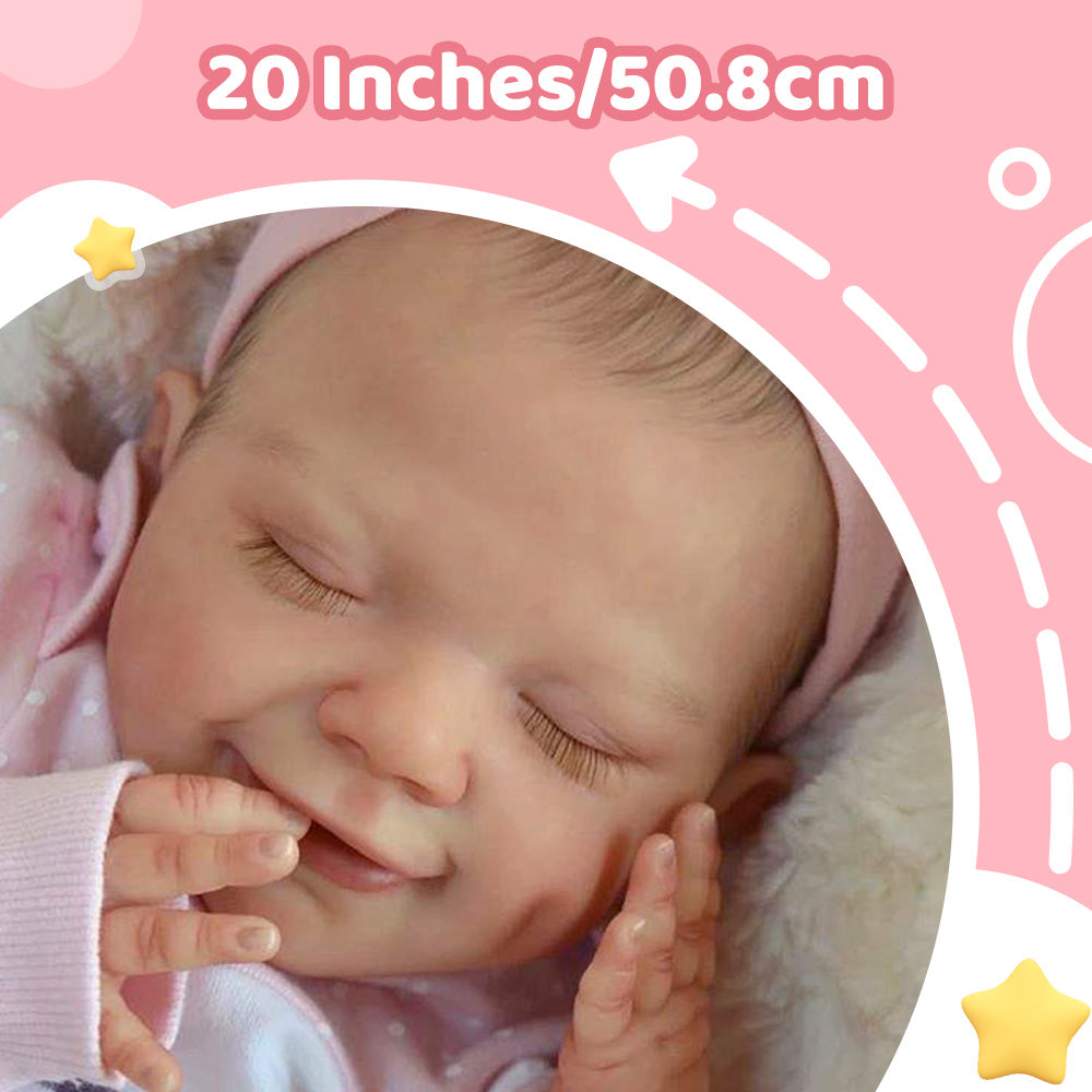 [Realistic Handmade Gifts] 20" Theresa Truly Reborn Baby Girl Newborn Sleeping Doll with Heartbeat and Sound